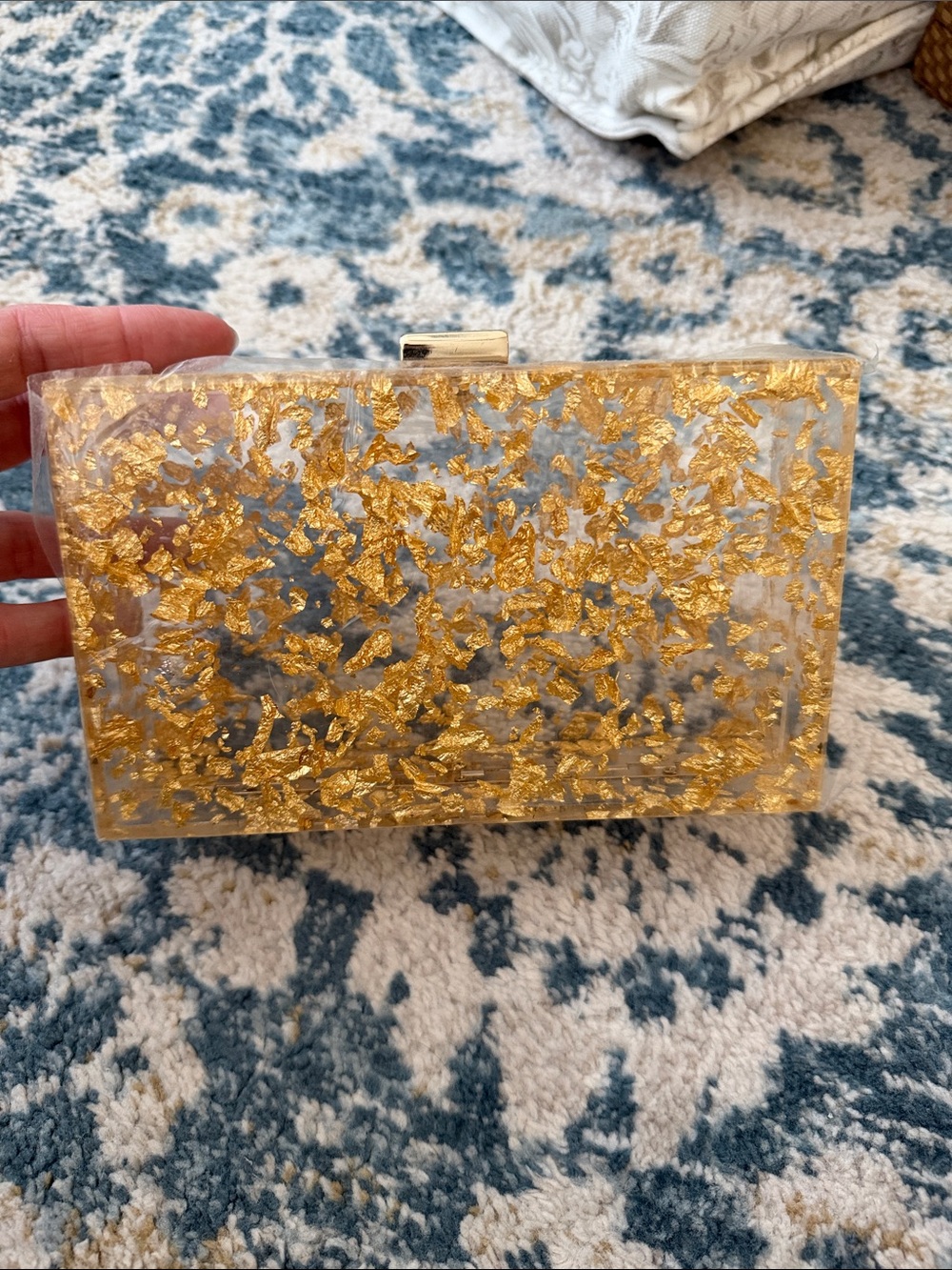 Chantecaille Gold Leaf Clear Acrylic Clutch